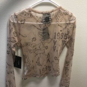 Taupe/black long sleeve mesh logo top size small